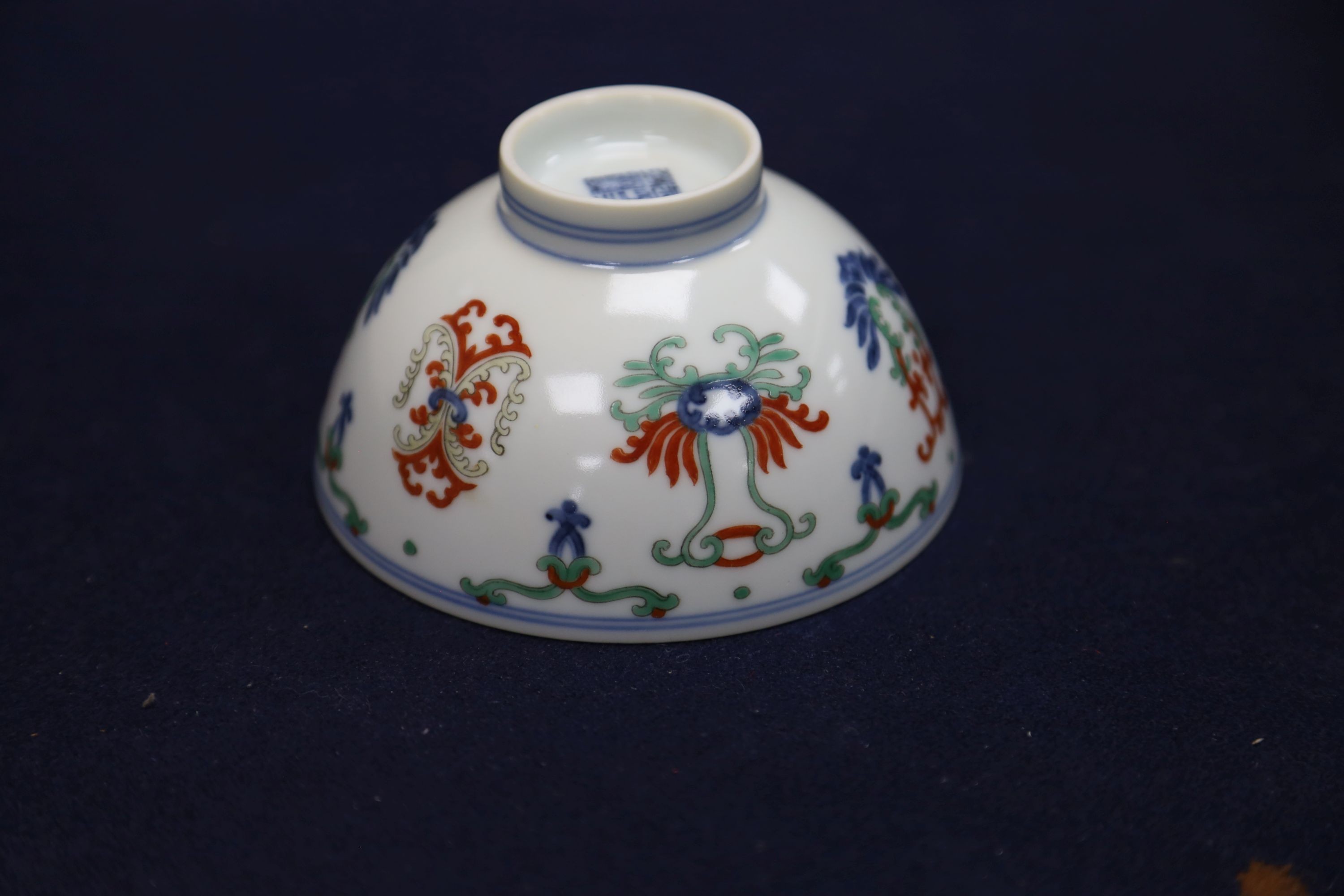 A Chinese cloisonne doucai bowl, 10.4cm and a famille rose dish